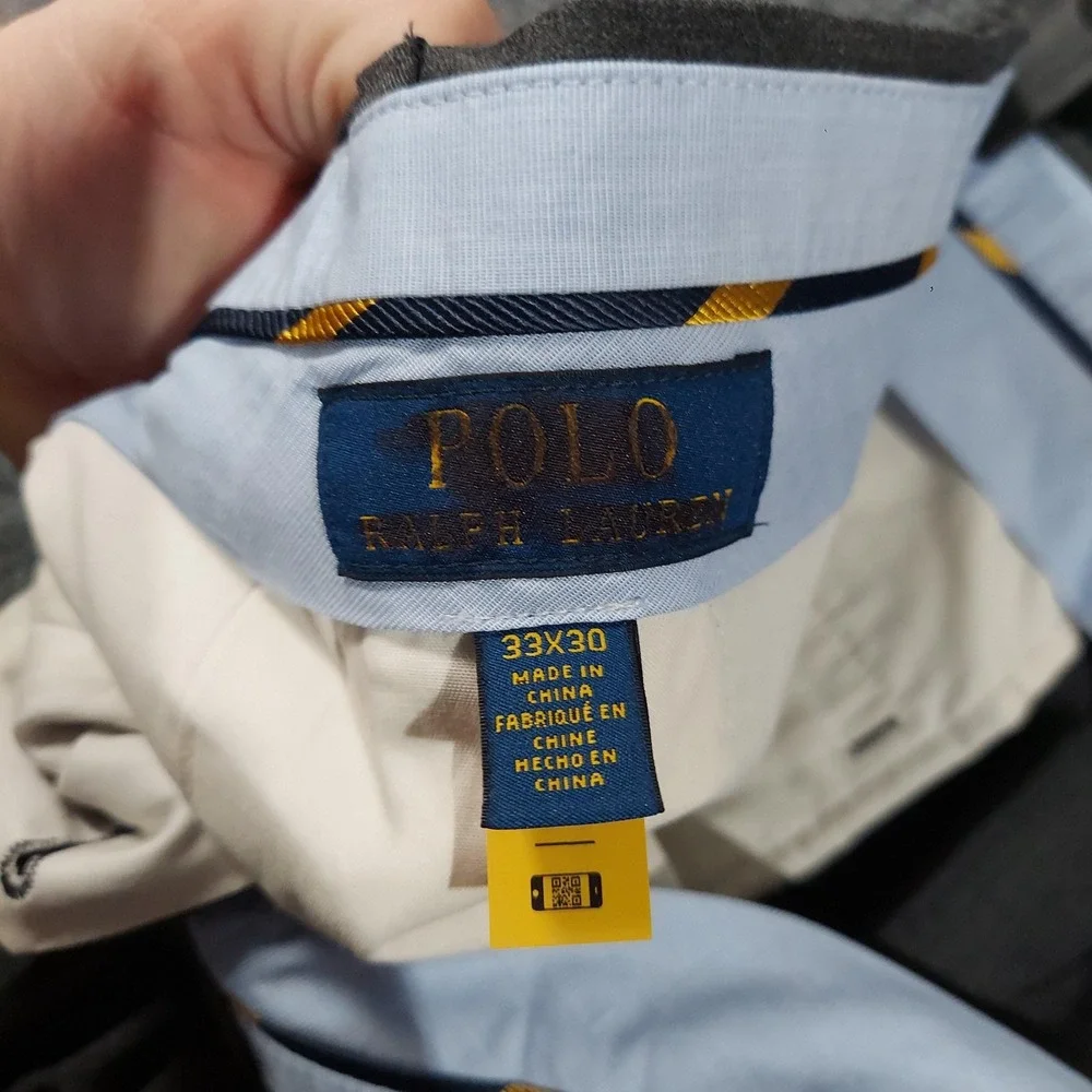 Polo Ralph Lauren Dress Pants Mens 33x30 Gray Stretch Flat Front Cuffed‎ Office